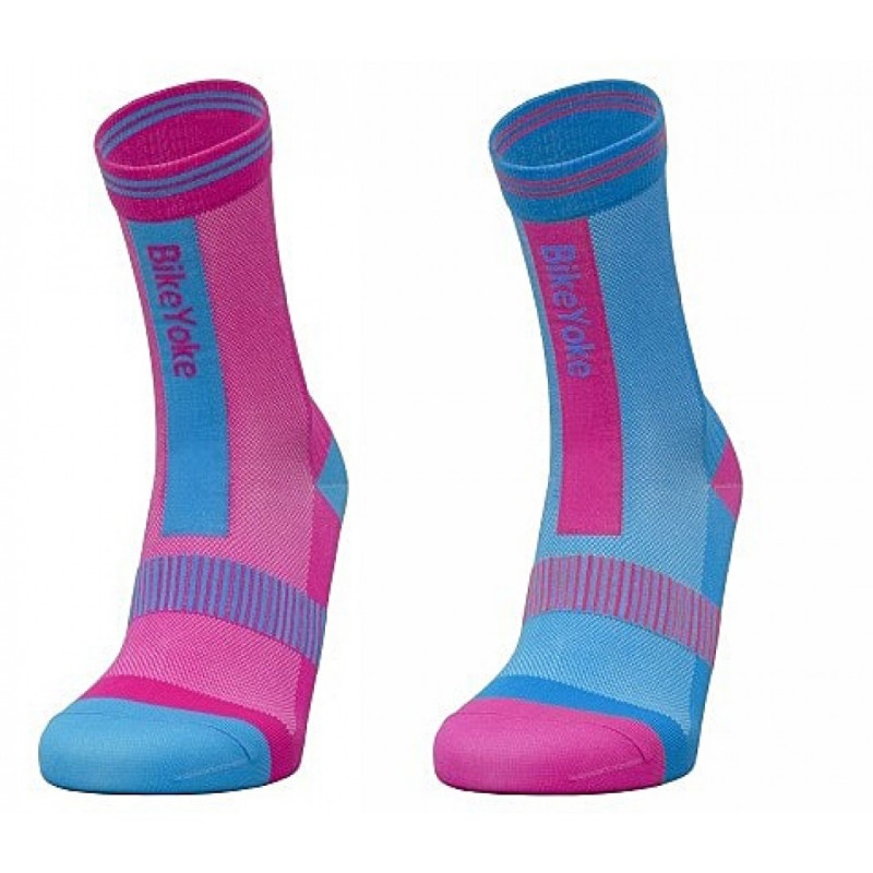 BikeYoke Socks. Pink, blue Logo.