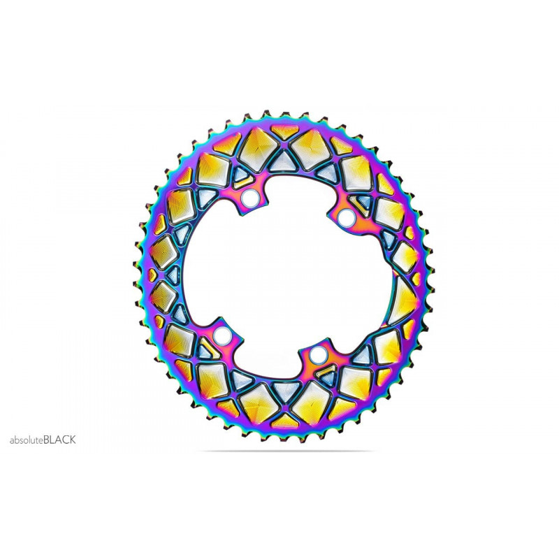 absoluteBLACK, Kettenblatt, OVAL, Road, für Shimano DA R9100 & ULT R8000, 2-fach 110/4, PVD RAINBOW, 50 Zähne