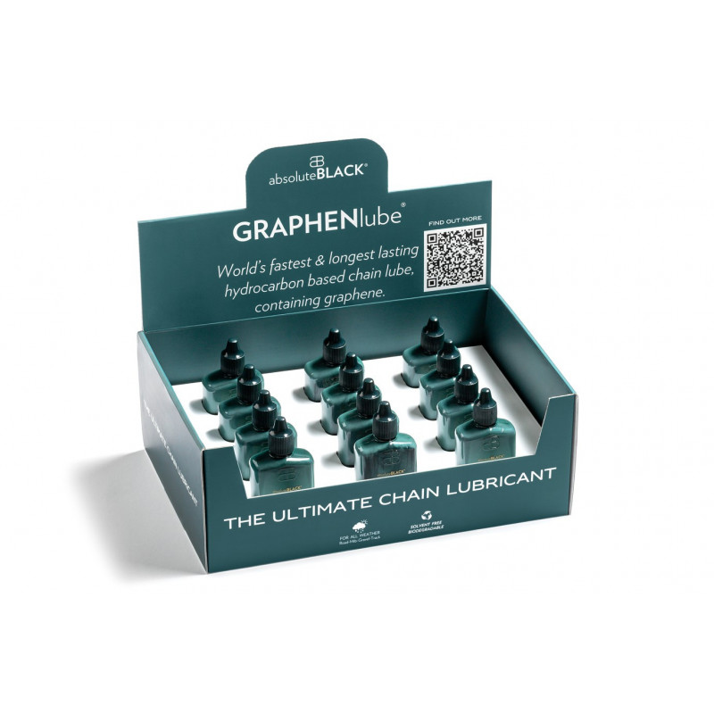 absoluteBLACK, GRAPHENlube, THEKENDISPLAY mit 12 Stück, 12x 50ml, Ketten-Schmiermittel, Kettenwachs flüssig