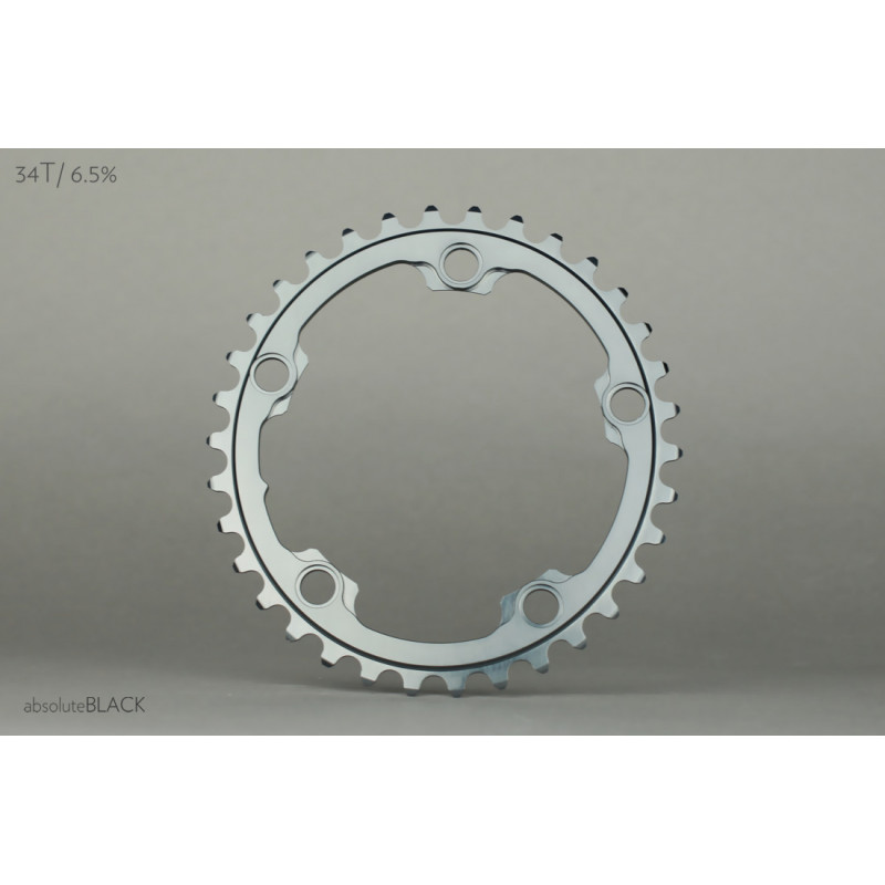 absoluteBLACK, Kettenblatt, OVAL, ROAD SILVER edition, 2-fach 110/5, nicht kompatibel mit Sram, GREY - TITANGRAU, 36 Zähne