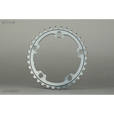 absoluteBLACK, Kettenblatt, OVAL, ROAD SILVER edition, 2-fach 110/5, nicht kompatibel mit Sram, GREY - TITANGRAU, 36 Zähne