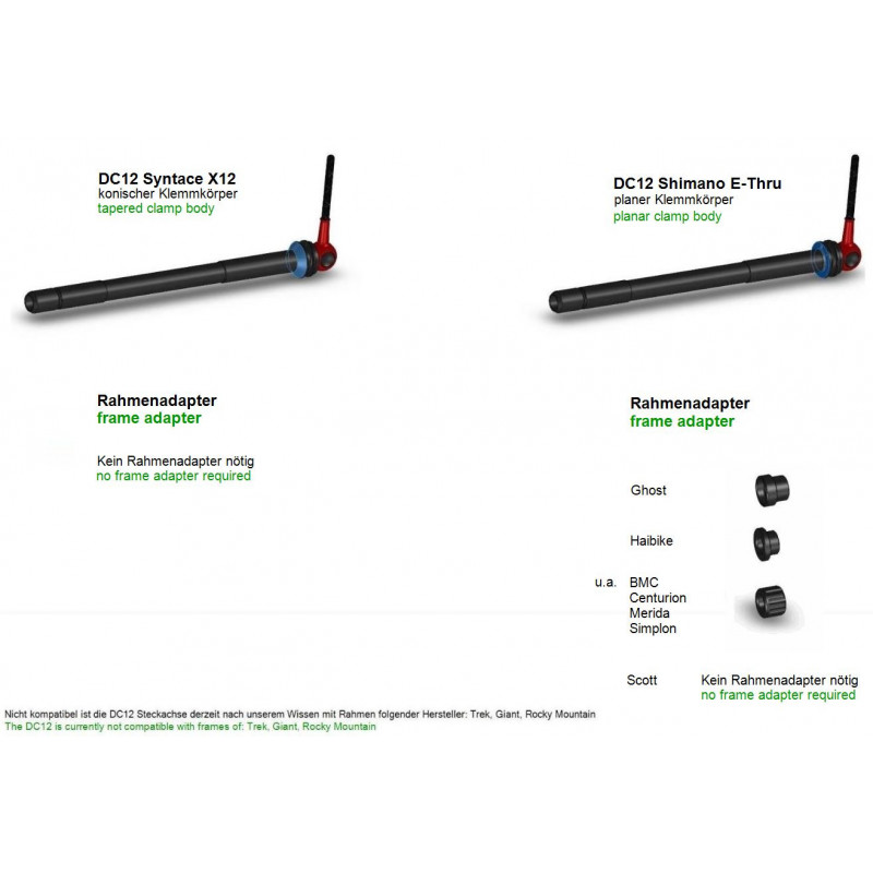 Tune DC12 Hinterrad-MTB-Steckachsenspanner, für Shimano E-Thru System, Aluachse, Schwarz - black - noir