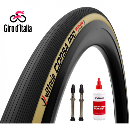 Vittoria Corsa Pro TLR 700x32C (Giro d'Italia Bundle), 32-622 faltbar Cores/Graph 2.0 br/schw (inkl. Milch u. 60mm Ventil)