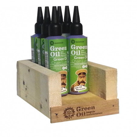 Green Oil, Holz-Display aus recyceltem Holz, für 8 x 100 ml Flaschen.