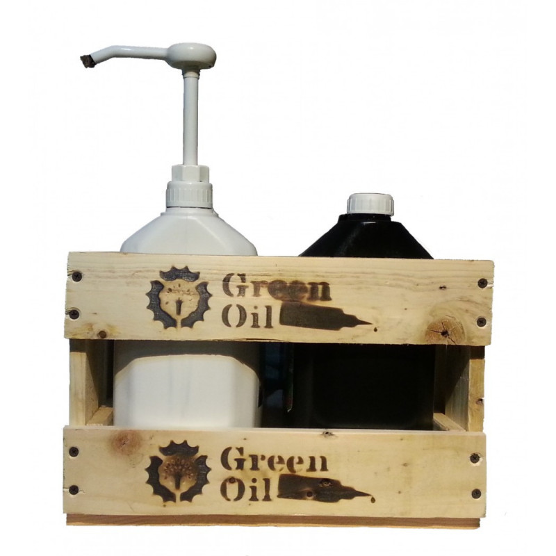 Green Oil, Box aus recyceltem Holz, für 2 x 5 Liter Kanister.