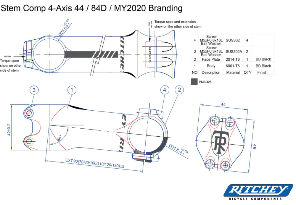 Ritchey Vorbau New Comp 20 4-Axis 60mm, BB black, 31.8mm, 6°/84°