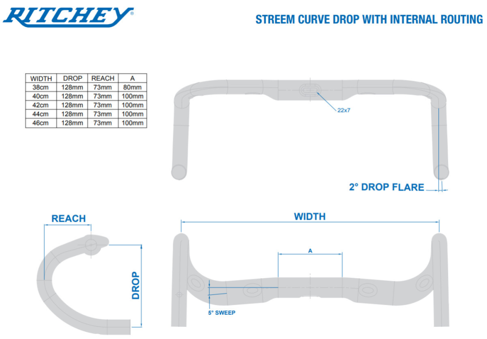 Ritchey Road Lenker WCS Streem III Curve 40cm (c-c), blatte black, 31.8mm Full internal routing & Di2