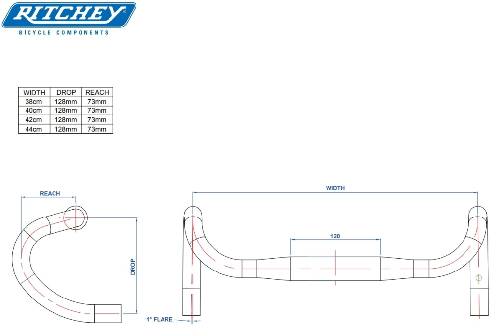 Ritchey Road Lenker Comp 20 Curve 44cm (c-c), BB black, 31.8mm, Di2 internal routing