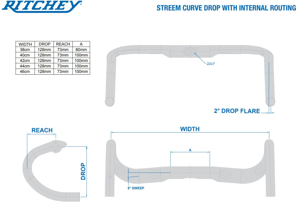 Ritchey Road Lenker WCS Streem III Curve 44cm (c-c), blatte black, 31.8mm Full internal routing & Di2
