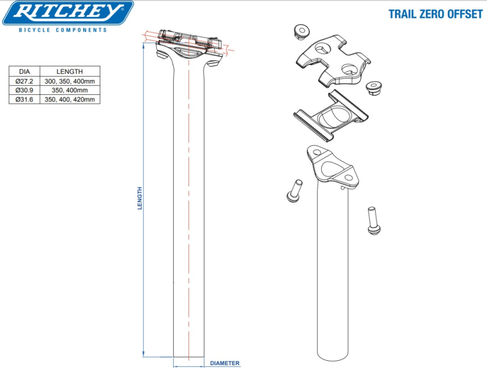 Ritchey Sattelstütze Comp TRAIL Zero 30.9mm, blatte black, 0mm Setback, 400mm