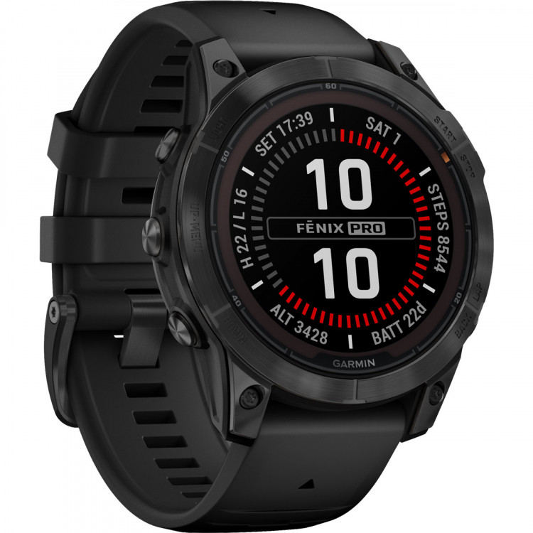 Garmin fenix 7 Pro Solar, Glass, SltGrySS w/Blk Bnd, Sportuhr