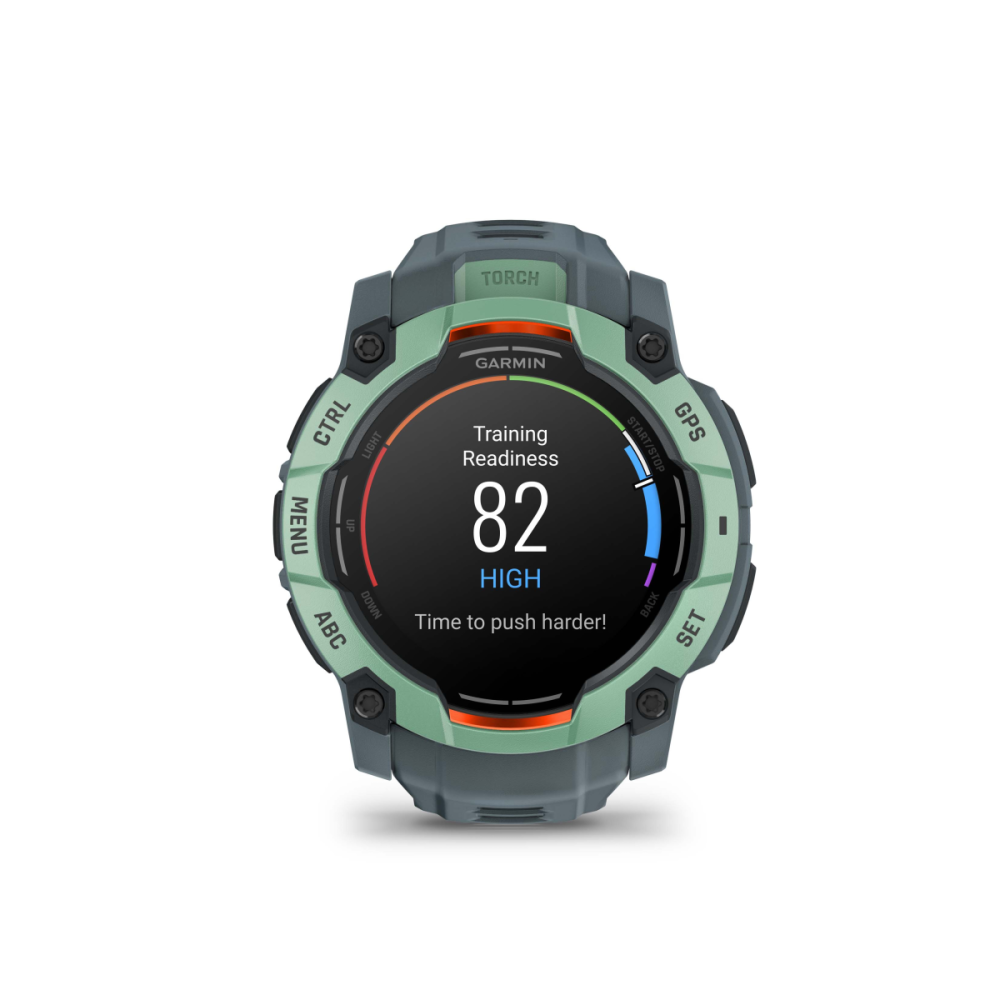 Garmin Instinct 3 – 50 mm, AMOLED, mit Silikon-Wechselarmband 26 mm Twilight, Sportuhr, Twilight/Neo Tropic