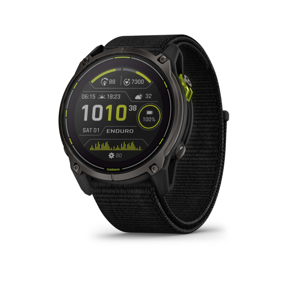 Garmin Enduro™ 3, Schwarz/Carbongrau DLC-Titan mit schwarzem UltraFit-Nylon-Armband, Sportuhr