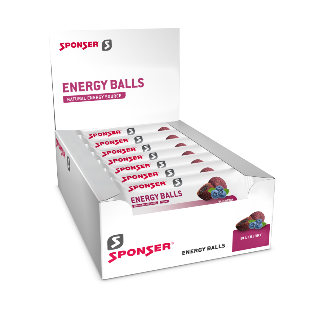Sponser Energy Balls - Display (18 x 45 g) - ohne Süssstoffe Energieriegel, Blueberry, Display 18 x 45g