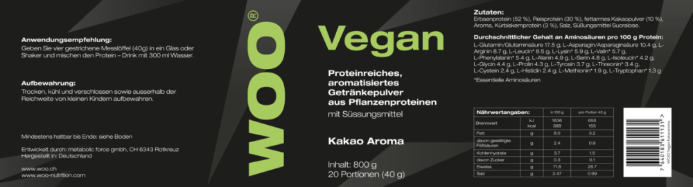 WOO Protein Vegan Kakao Dose à  800g