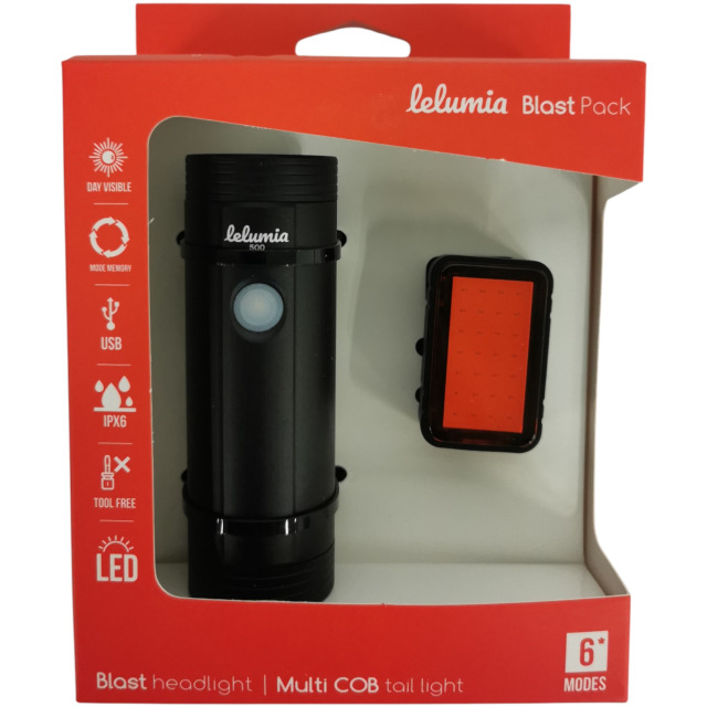 Lelumia Lampe Blast 500 / Rücklicht Multi COB 50 USB Set, 500 Lumen inkl. USB-Ladekabel schwarz