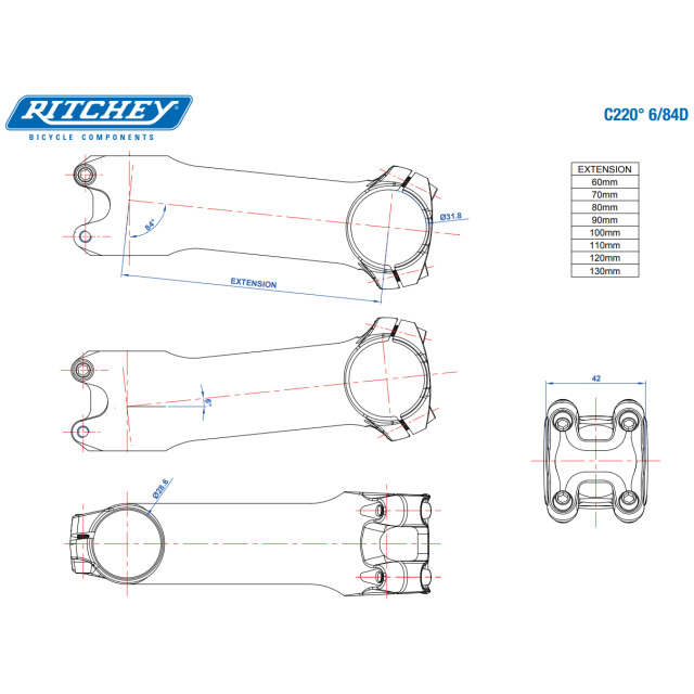 Ritchey Vorbau WCS C220 110mm, blatte black, 31.8mm, 6°/84°